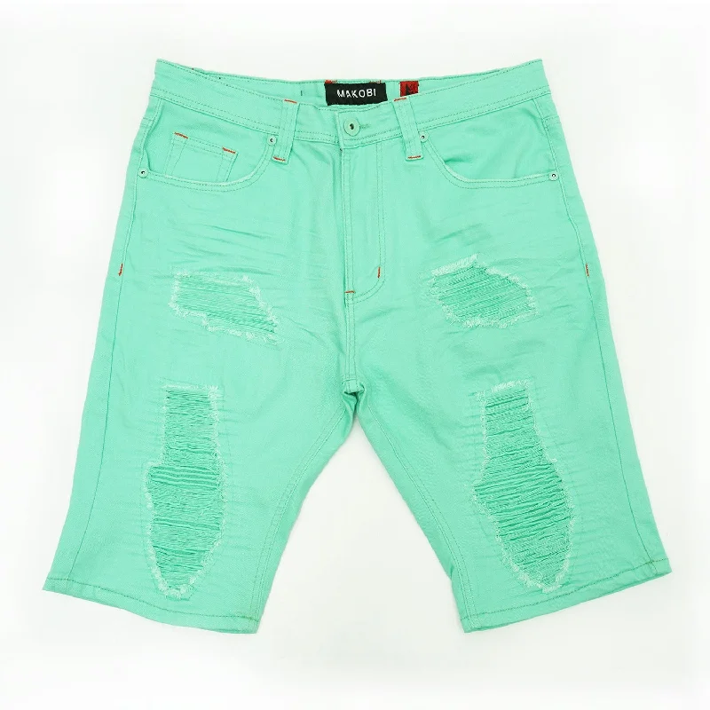 Men's ripped denim shorts for a trendy streetwear aestheticM971 Jordanelle Twill Shorts - Green Men's ripped denim shorts for a trendy streetwear aestheticM971 Jordanelle Twill Shorts - Green