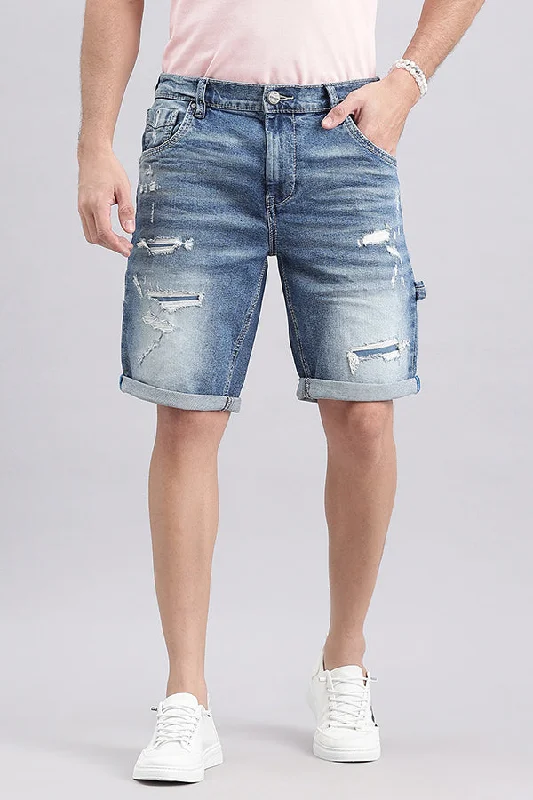 Men's distressed cotton shorts for a bohemian - inspired styleMed Blue Carpenter Denim Short Men's distressed cotton shorts for a bohemian - inspired styleMed Blue Carpenter Denim Short