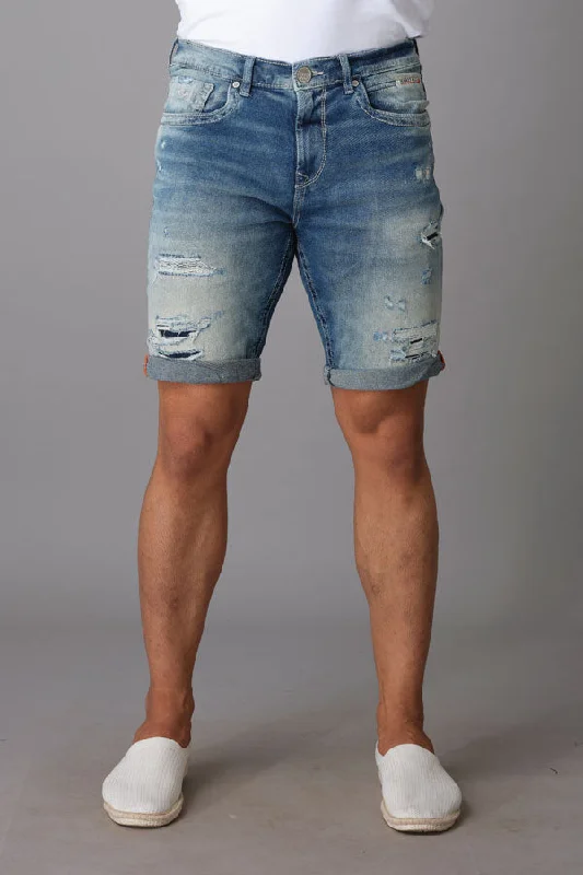 Men's drawstring casual linen shorts for a laid - back summer lookMed Blue Denim Short Men's drawstring casual linen shorts for a laid - back summer lookMed Blue Denim Short