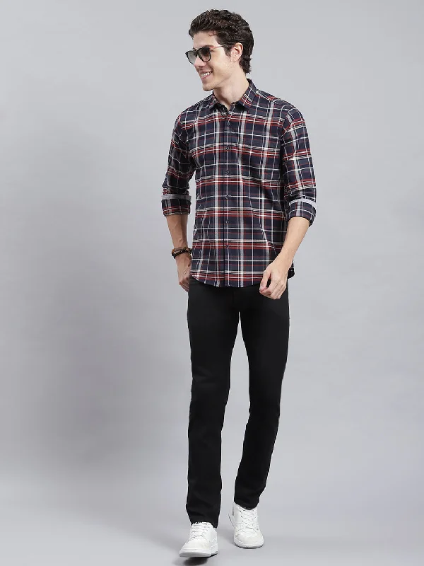 Men's Distressed Denim Casual Shirts with Frayed Edges for a Trendy and Rugged LookMen Navy Blue Check Shirt Men's Distressed Denim Casual Shirts with Frayed Edges for a Trendy and Rugged LookMen Navy Blue Check Shirt