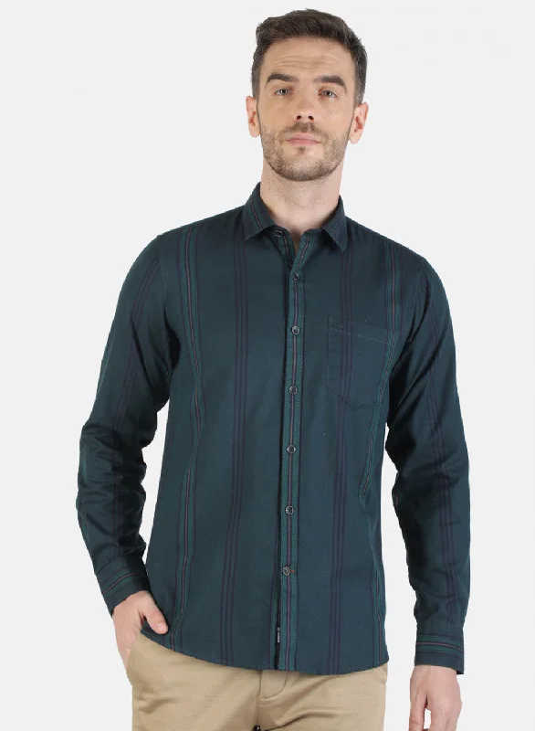 Men's Wrinkle - Resistant Polyester Blend Casual Shirts for Easy Travel and MaintenanceMen Green Stripe Shirt Men's Wrinkle - Resistant Polyester Blend Casual Shirts for Easy Travel and MaintenanceMen Green Stripe Shirt