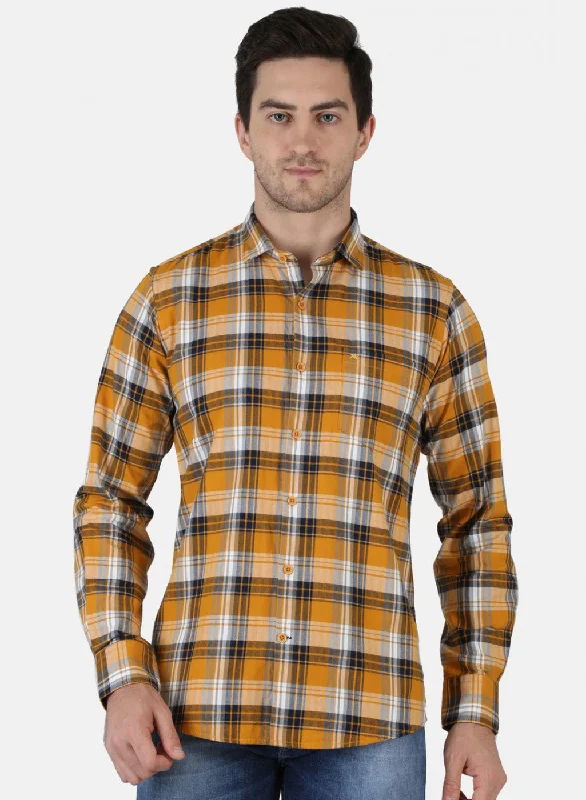 Men's Shearling - Lined Collar Casual Shirts in Brown for a Rustic and Warm AppealMen Mustard Check Shirt Men's Shearling - Lined Collar Casual Shirts in Brown for a Rustic and Warm AppealMen Mustard Check Shirt