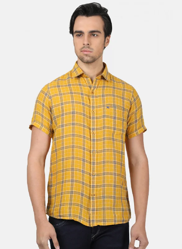 Plus Size Men's Striped Chambray Casual Shirts with a Spread Collar for a Preppy AppearanceMen Mustard Check Shirts Plus Size Men's Striped Chambray Casual Shirts with a Spread Collar for a Preppy AppearanceMen Mustard Check Shirts