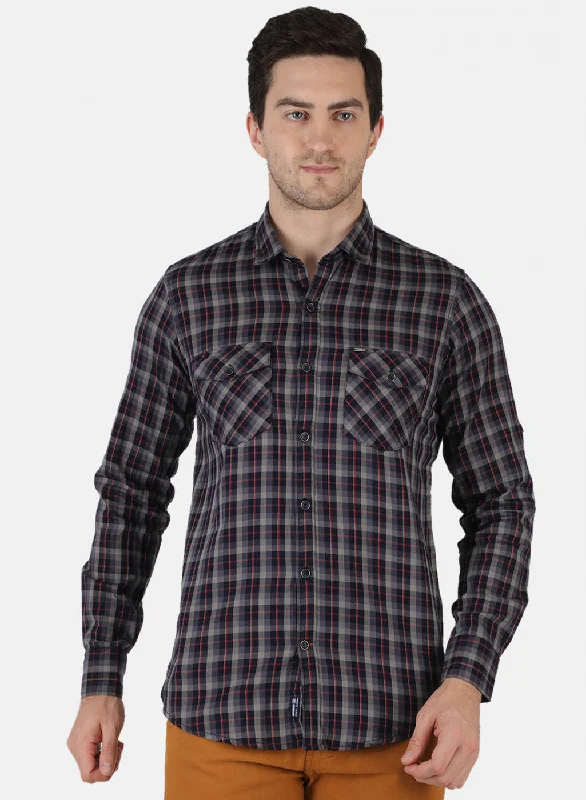 Men's Graphic - Printed Casual Shirts with Pop - Culture References for a Fun and Stylish LookMen NAvy Blue Check Shirt Men's Graphic - Printed Casual Shirts with Pop - Culture References for a Fun and Stylish LookMen NAvy Blue Check Shirt