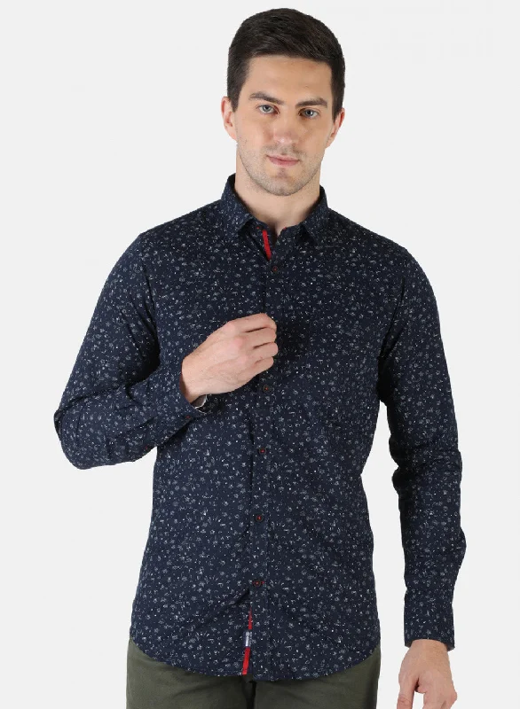 Men's Wrinkle - Resistant Polyester Blend Casual Shirts for Easy Travel and MaintenanceMen NAvy Blue Printed Shirt Men's Wrinkle - Resistant Polyester Blend Casual Shirts for Easy Travel and MaintenanceMen NAvy Blue Printed Shirt