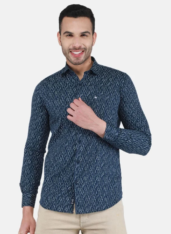 Plus Size Men's Striped Chambray Casual Shirts with a Spread Collar for a Preppy AppearanceMen NAvy Blue Printed Shirt Plus Size Men's Striped Chambray Casual Shirts with a Spread Collar for a Preppy AppearanceMen NAvy Blue Printed Shirt