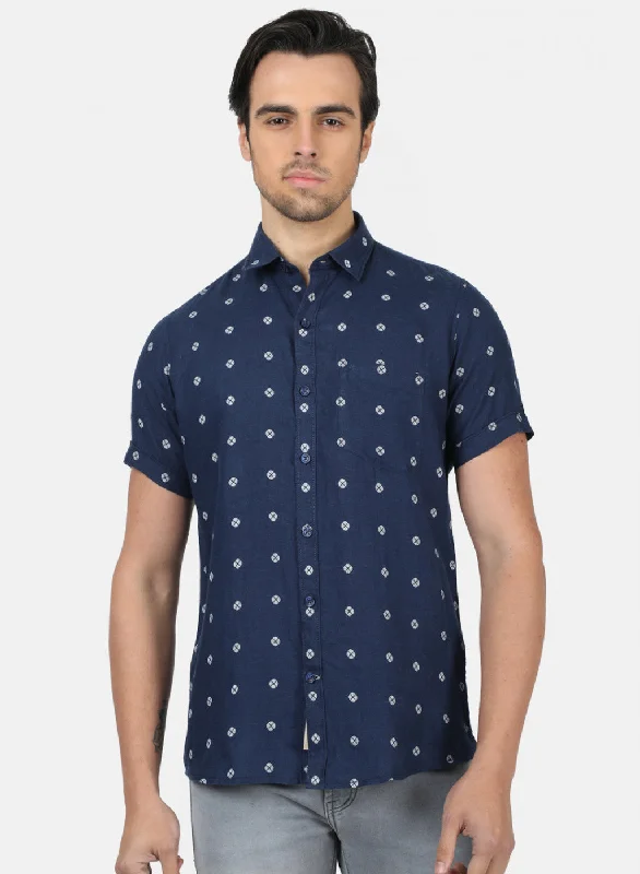 Men's Wrinkle - Resistant Polyester Blend Casual Shirts for Easy Travel and MaintenanceMen NAvy Blue Printed Shirts Men's Wrinkle - Resistant Polyester Blend Casual Shirts for Easy Travel and MaintenanceMen NAvy Blue Printed Shirts