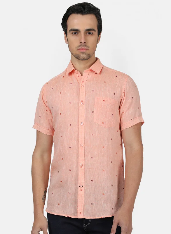 Plus Size Men's Striped Chambray Casual Shirts with a Spread Collar for a Preppy AppearanceMen Peach Printed Shirts Plus Size Men's Striped Chambray Casual Shirts with a Spread Collar for a Preppy AppearanceMen Peach Printed Shirts