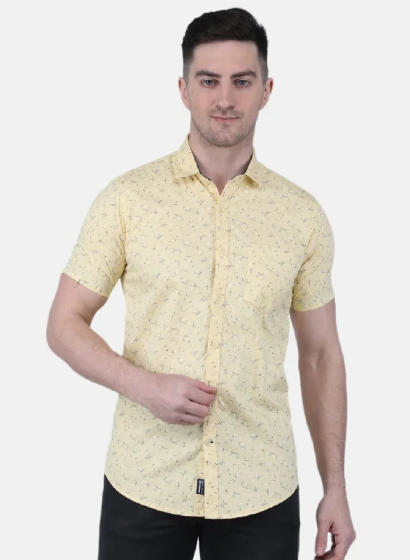 Plus Size Men's Plaid Flannel Casual Shirts in Earth Tones for a Cozy Fall OutfitMen Yellow Printed Shirt