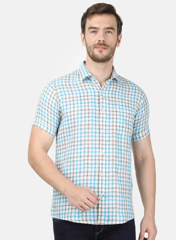 Men's Embroidered Detail Casual Shirts in Beige for a Touch of EleganceMens Blue Check Shirt Men's Embroidered Detail Casual Shirts in Beige for a Touch of EleganceMens Blue Check Shirt