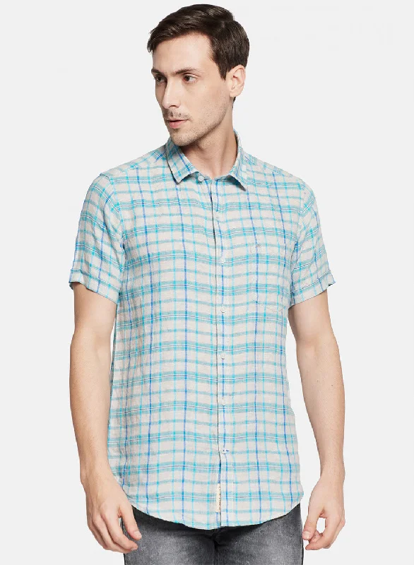 Plus Size Men's Plaid Flannel Casual Shirts in Earth Tones for a Cozy Fall OutfitMens Blue Check Shirt