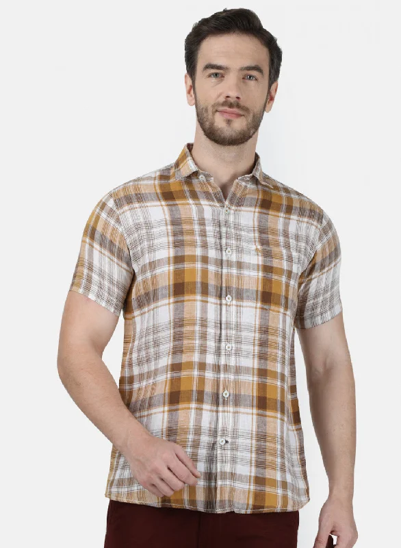 Men's Short - Sleeve Linen Casual Shirts in Light Khaki for a Breathable Summer OptionMens Brown Check Shirt Men's Short - Sleeve Linen Casual Shirts in Light Khaki for a Breathable Summer OptionMens Brown Check Shirt