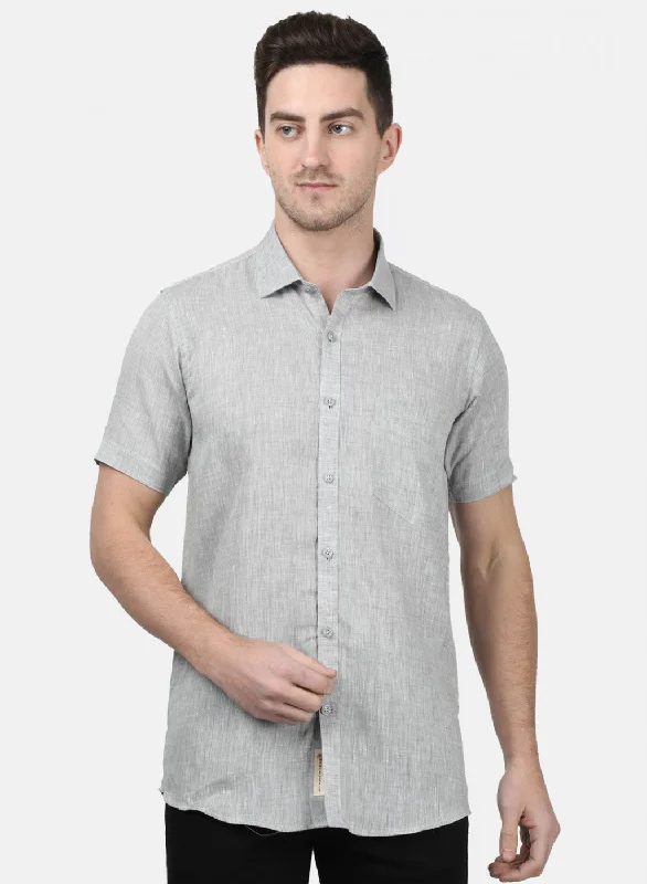 Men's Slim - Fit Printed Floral Casual Shirts in Pastel Colors for a Spring - Inspired VibeMens Grey Solid Shirts Men's Slim - Fit Printed Floral Casual Shirts in Pastel Colors for a Spring - Inspired VibeMens Grey Solid Shirts