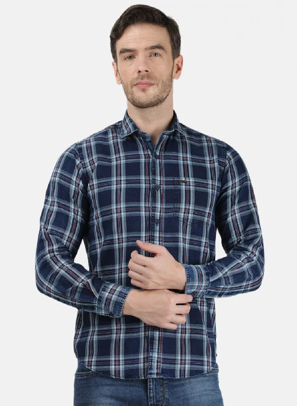Men's Graphic - Printed Casual Shirts with Pop - Culture References for a Fun and Stylish LookMens NAvy Blue Check Shirt Men's Graphic - Printed Casual Shirts with Pop - Culture References for a Fun and Stylish LookMens NAvy Blue Check Shirt