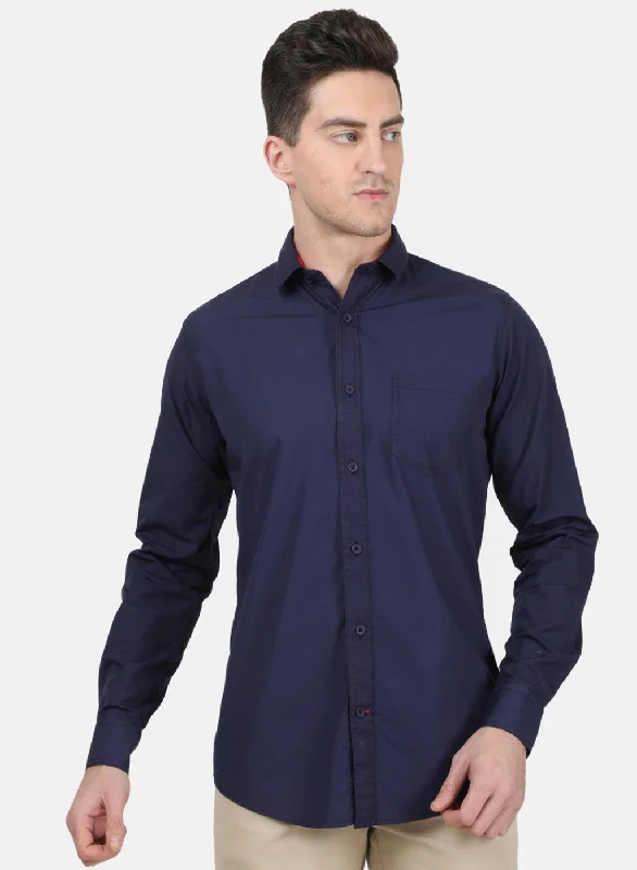 Men's Stretch - Fabric Casual Shirts in Navy Blue for a Comfortable and Flexible FitMens NAvy Blue Solid Shirt Men's Stretch - Fabric Casual Shirts in Navy Blue for a Comfortable and Flexible FitMens NAvy Blue Solid Shirt