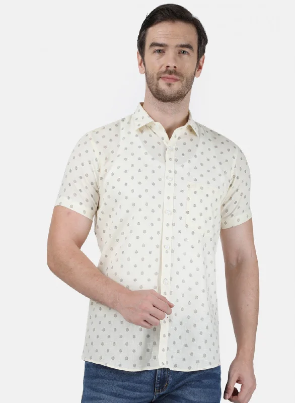 Men's Two - Tone Contrast Panel Casual Shirts in White and Navy for a Stylish and Eye - Catching DesignMens Off White Printed Shirt Men's Two - Tone Contrast Panel Casual Shirts in White and Navy for a Stylish and Eye - Catching DesignMens Off White Printed Shirt