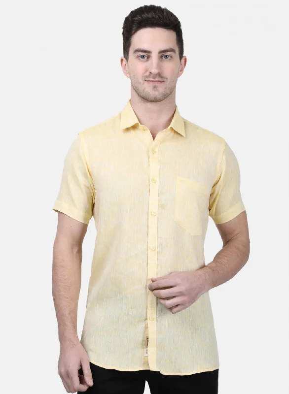 Men's Wrinkle - Resistant Polyester Blend Casual Shirts for Easy Travel and MaintenanceMens Yellow Solid Shirts Men's Wrinkle - Resistant Polyester Blend Casual Shirts for Easy Travel and MaintenanceMens Yellow Solid Shirts