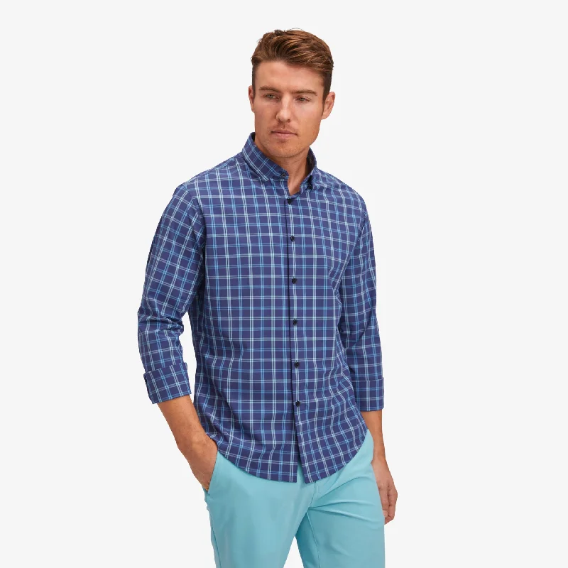 Men's Two - Tone Contrast Panel Casual Shirts in White and Navy for a Stylish and Eye - Catching DesignNavy Aqua Windowpane Plaid Men's Two - Tone Contrast Panel Casual Shirts in White and Navy for a Stylish and Eye - Catching DesignNavy Aqua Windowpane Plaid