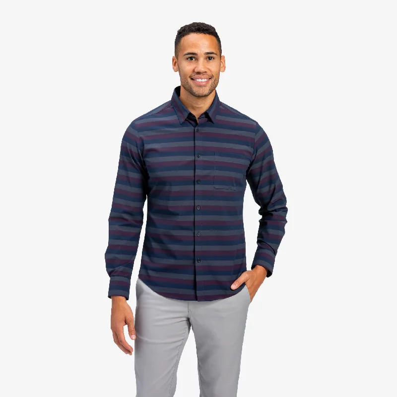 Men's Slim - Fit Printed Floral Casual Shirts in Pastel Colors for a Spring - Inspired VibeNavy Burgundy Horizontal Stripe Men's Slim - Fit Printed Floral Casual Shirts in Pastel Colors for a Spring - Inspired VibeNavy Burgundy Horizontal Stripe