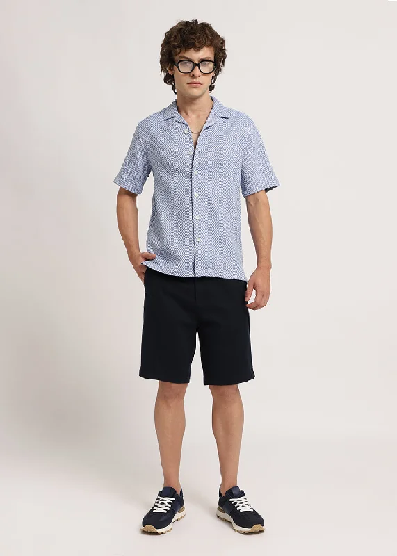 Men's wide - leg linen blend shorts for a relaxed beachside vibeNight Blue Cotton Shorts Men's wide - leg linen blend shorts for a relaxed beachside vibeNight Blue Cotton Shorts