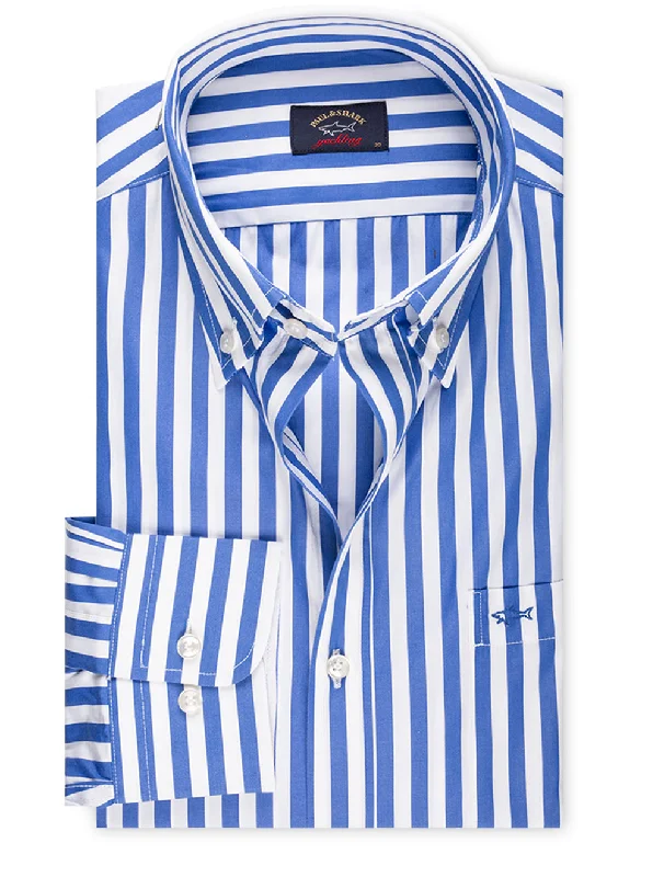 Men's Embroidered Detail Casual Shirts in Beige for a Touch of EleganceStripe Shirt Blue Men's Embroidered Detail Casual Shirts in Beige for a Touch of EleganceStripe Shirt Blue