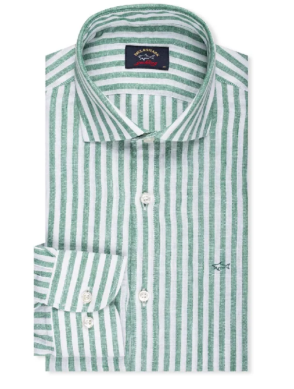Men's Graphic - Printed Casual Shirts with Pop - Culture References for a Fun and Stylish LookStripe Linen Shirt Green Men's Graphic - Printed Casual Shirts with Pop - Culture References for a Fun and Stylish LookStripe Linen Shirt Green