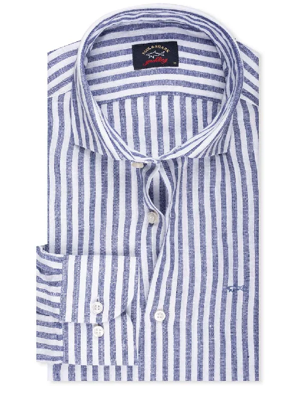 Men's Retro - Style Hawaiian Print Casual Shirts in Bold Patterns for a Tropical VacationStripe Linen Shirt Navy Men's Retro - Style Hawaiian Print Casual Shirts in Bold Patterns for a Tropical VacationStripe Linen Shirt Navy