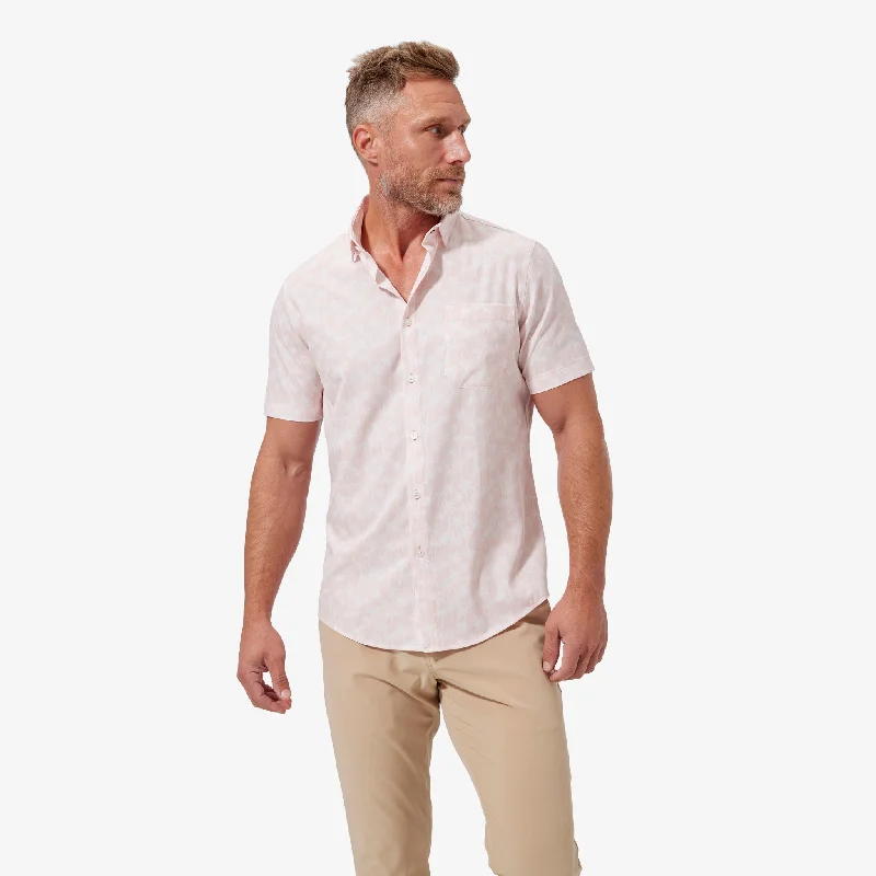 Men's Wrinkle - Resistant Polyester Blend Casual Shirts for Easy Travel and MaintenancePink Palm Print Men's Wrinkle - Resistant Polyester Blend Casual Shirts for Easy Travel and MaintenancePink Palm Print