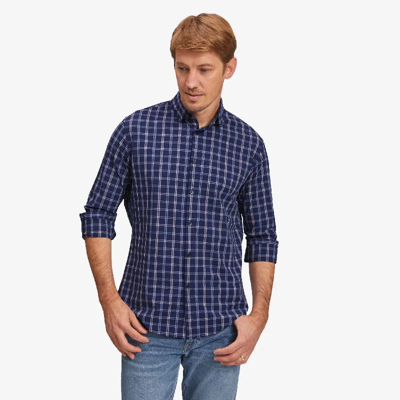 Men's Two - Tone Contrast Panel Casual Shirts in White and Navy for a Stylish and Eye - Catching DesignPurple Pink Windowpane Plaid Men's Two - Tone Contrast Panel Casual Shirts in White and Navy for a Stylish and Eye - Catching DesignPurple Pink Windowpane Plaid