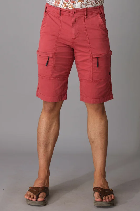 Men's drawstring casual linen shorts for a laid - back summer lookRed Cotton Cargo Short Men's drawstring casual linen shorts for a laid - back summer lookRed Cotton Cargo Short