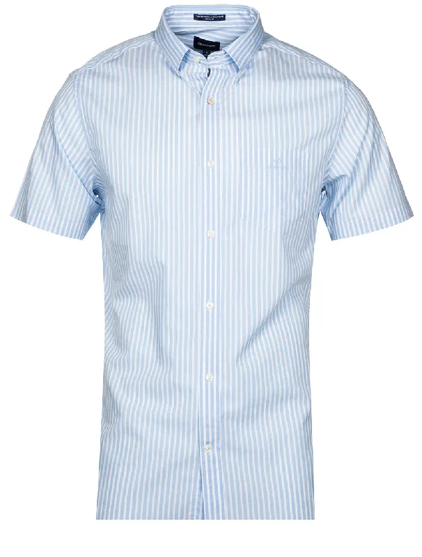 Men's Sustainable Recycled Material Casual Shirts for Eco - Conscious ConsumersRegular Fit Stripe Short Sleeve Broadcloth Shirt Capri Blue Men's Sustainable Recycled Material Casual Shirts for Eco - Conscious ConsumersRegular Fit Stripe Short Sleeve Broadcloth Shirt Capri Blue