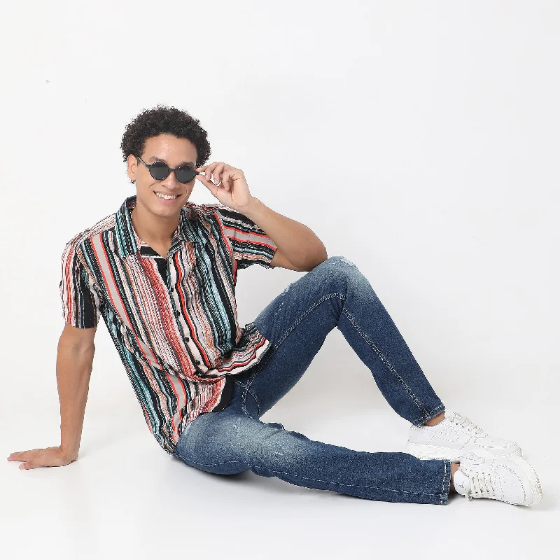 Plus Size Men's Striped Chambray Casual Shirts with a Spread Collar for a Preppy AppearanceRegular Fit Striped Shirt Plus Size Men's Striped Chambray Casual Shirts with a Spread Collar for a Preppy AppearanceRegular Fit Striped Shirt