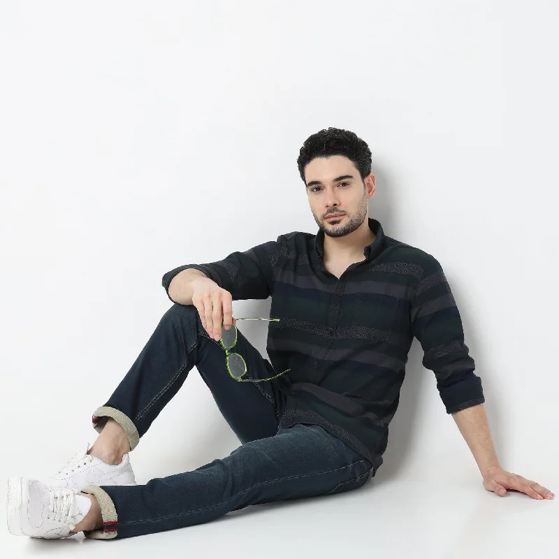 Men's Thermal - Lined Casual Shirts in Black for Added Warmth in Cold WeatherSlim Fit Striped Shirt Men's Thermal - Lined Casual Shirts in Black for Added Warmth in Cold WeatherSlim Fit Striped Shirt
