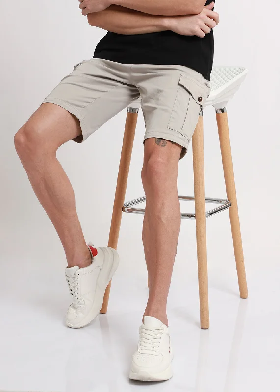 Men's elastic waistband lounge shorts for lazy weekends at homeSmoke Grey Cotton Cargo Shorts Men's elastic waistband lounge shorts for lazy weekends at homeSmoke Grey Cotton Cargo Shorts