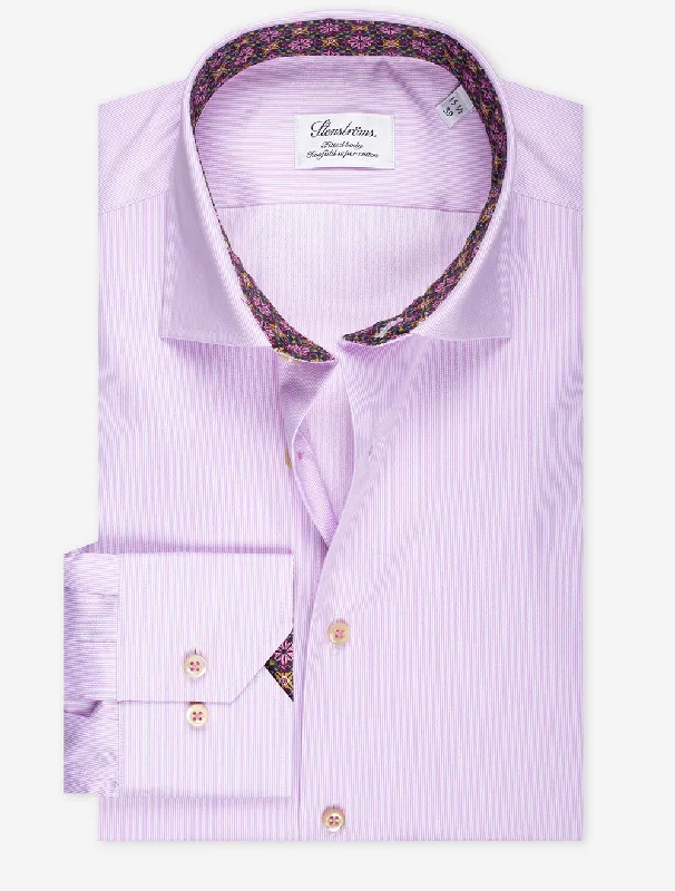 Men's Sustainable Recycled Material Casual Shirts for Eco - Conscious ConsumersStriped Contrast Twill Shirt Pink Men's Sustainable Recycled Material Casual Shirts for Eco - Conscious ConsumersStriped Contrast Twill Shirt Pink