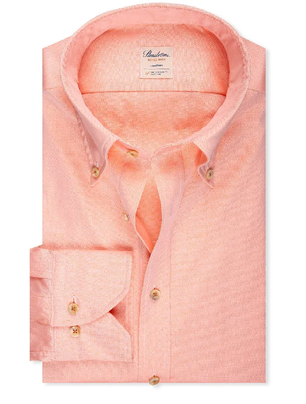 Men's Linen Blend Casual Shirts with Roll - Up Sleeves for a Summer Beach LookPeach Button Down Plain Fitted Body Shirt