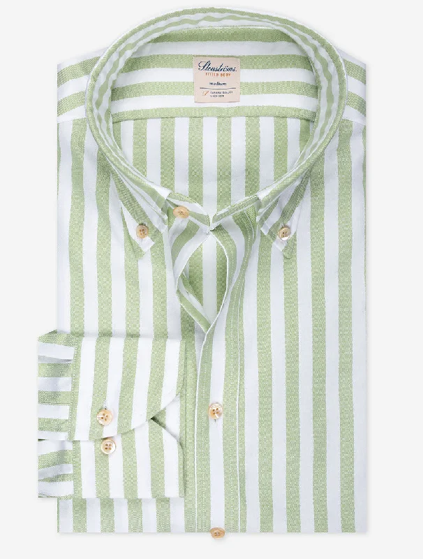 Men's Linen Blend Casual Shirts with Roll - Up Sleeves for a Summer Beach LookGreen Barstripe Fitted Body Shirt