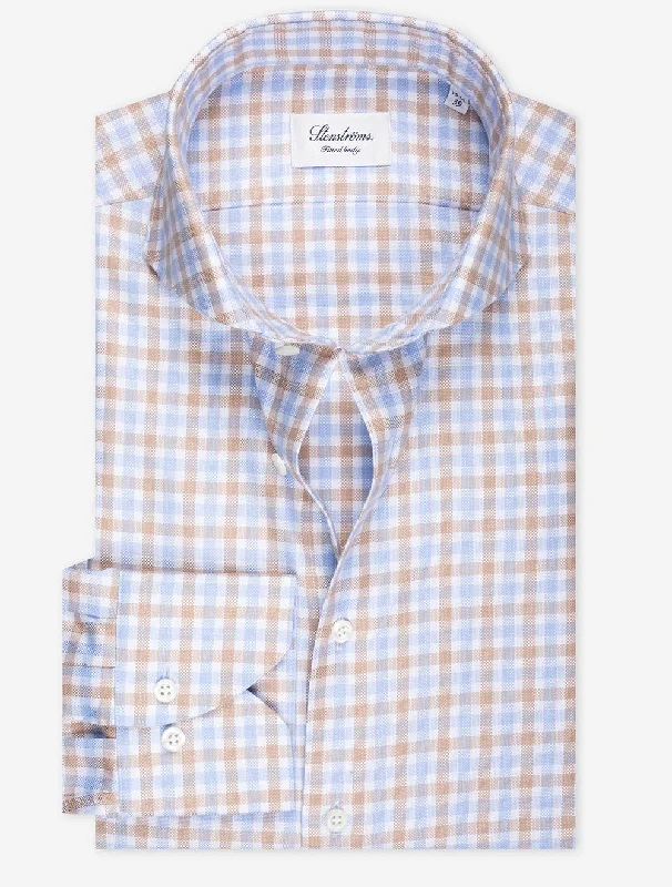 Plus Size Men's Striped Chambray Casual Shirts with a Spread Collar for a Preppy AppearanceMulti Gingham Check Shirt Beige Plus Size Men's Striped Chambray Casual Shirts with a Spread Collar for a Preppy AppearanceMulti Gingham Check Shirt Beige