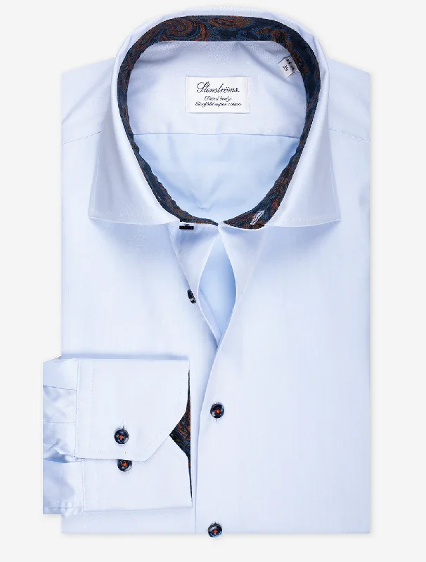 Men's Organic Cotton Casual Shirts with a Soft Handfeel for Everyday ComfortBlue Plain With Paisley Inlay Shirt Men's Organic Cotton Casual Shirts with a Soft Handfeel for Everyday ComfortBlue Plain With Paisley Inlay Shirt
