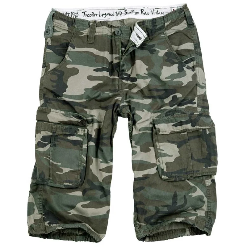Men's pleated front twill shorts for a classic and sophisticated appearanceSurplus Trooper Legend 3/4 Shorts Woodland Camo Men's pleated front twill shorts for a classic and sophisticated appearanceSurplus Trooper Legend 3/4 Shorts Woodland Camo