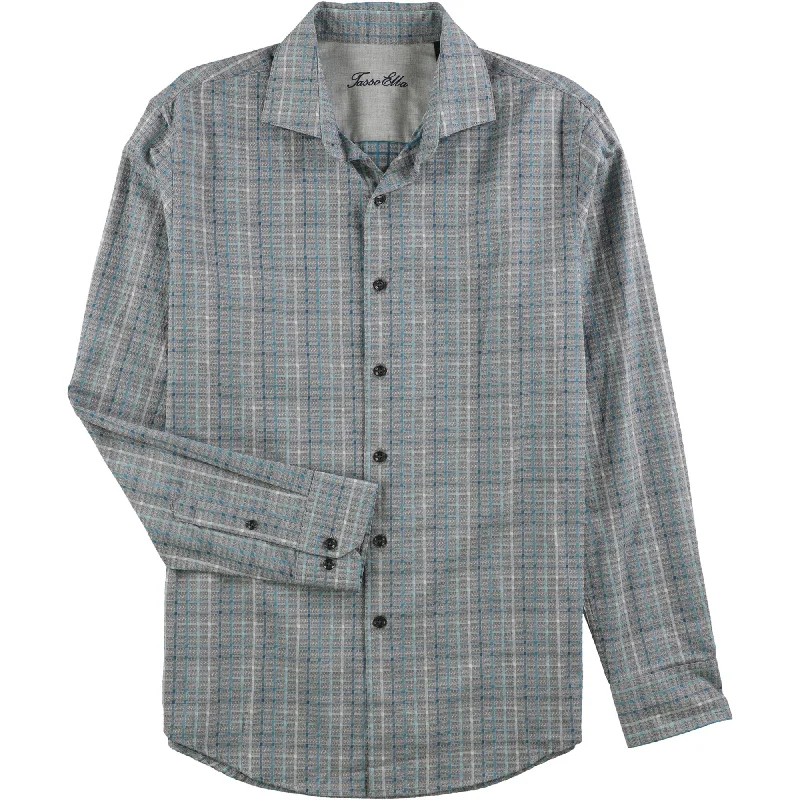 Men's Distressed Denim Casual Shirts with Frayed Edges for a Trendy and Rugged LookTasso Elba Mens Vercelli Plaid Button Up Shirt, Grey, Small Men's Distressed Denim Casual Shirts with Frayed Edges for a Trendy and Rugged LookTasso Elba Mens Vercelli Plaid Button Up Shirt, Grey, Small