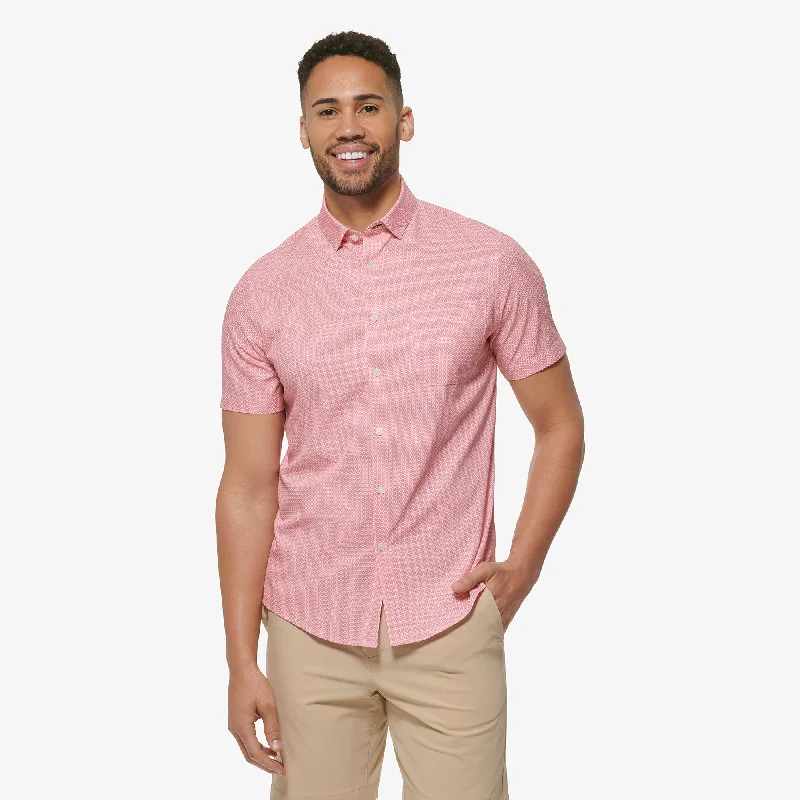 Men's Short - Sleeve Linen Casual Shirts in Light Khaki for a Breathable Summer OptionTea Rose Square Print Men's Short - Sleeve Linen Casual Shirts in Light Khaki for a Breathable Summer OptionTea Rose Square Print