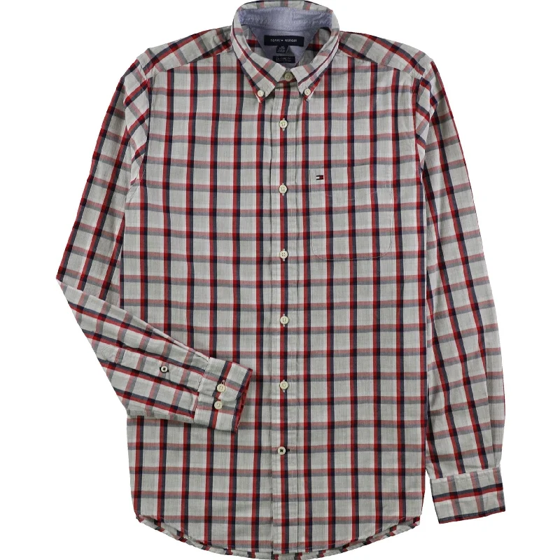 Men's Linen Blend Casual Shirts with Roll - Up Sleeves for a Summer Beach LookTommy Hilfiger Mens Baron Plaid Button Up Shirt, Red, X-Small Men's Linen Blend Casual Shirts with Roll - Up Sleeves for a Summer Beach LookTommy Hilfiger Mens Baron Plaid Button Up Shirt, Red, X-Small