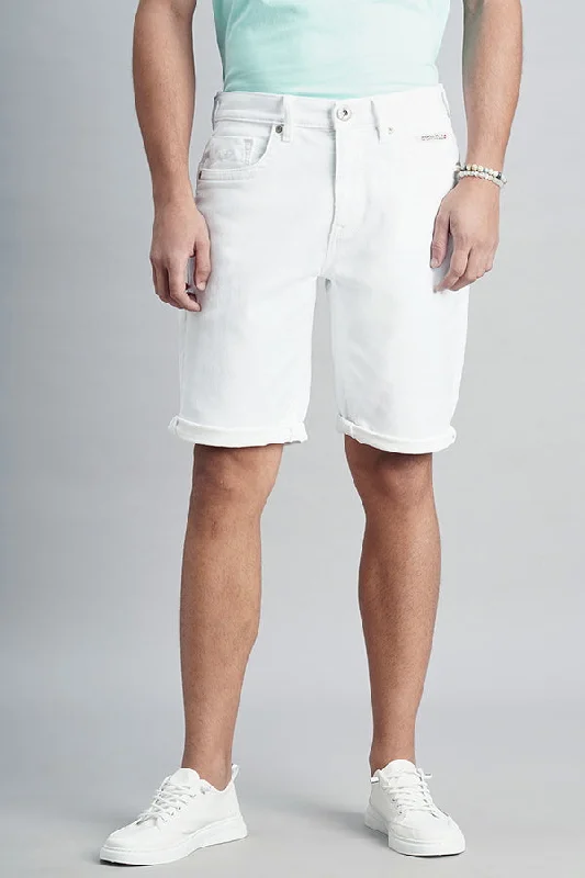 Men's button - fly denim work shorts for durability on the jobWhite Denim Short