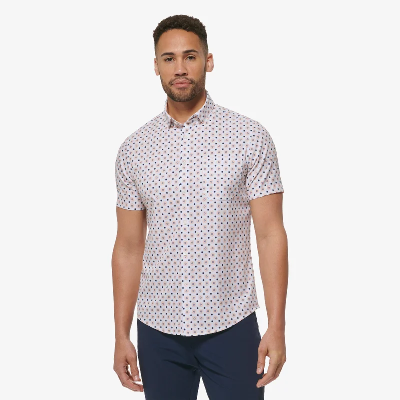 Men's Linen Blend Casual Shirts with Roll - Up Sleeves for a Summer Beach LookWhite Floral Print