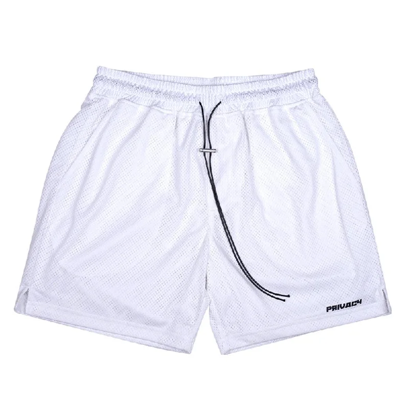 Men's zip - pocket canvas shorts for added functionality during travelMesh Shorts - White Men's zip - pocket canvas shorts for added functionality during travelMesh Shorts - White