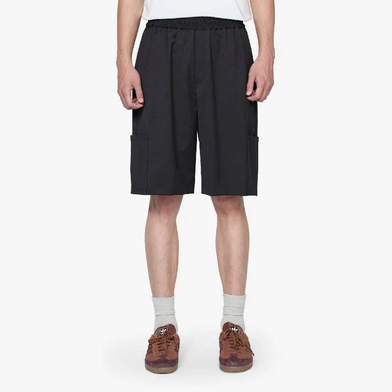 Men's neon - colored athletic shorts for high - visibility workoutsWool Elasticated Wide Leg Cargo Short Black Men's neon - colored athletic shorts for high - visibility workoutsWool Elasticated Wide Leg Cargo Short Black
