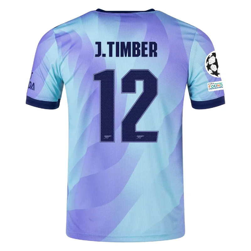Men's Throwback Tennis Jerseys Inspired by Iconic Matches and Playersadidas Arsenal Authentic Jurrien Timber Third Jersey w/ Champions League Patches 24/25 (Clear Aqua/Light Flash Purple)