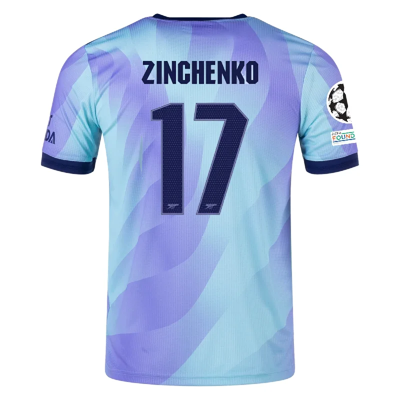 Men's Authentic Soccer Jerseys of National Teams for International Football Eventsadidas Arsenal Authentic Oleksandr Zinchenko Third Jersey w/ Champions League Patches 24/25 (Clear Aqua/Light Flash Purple)