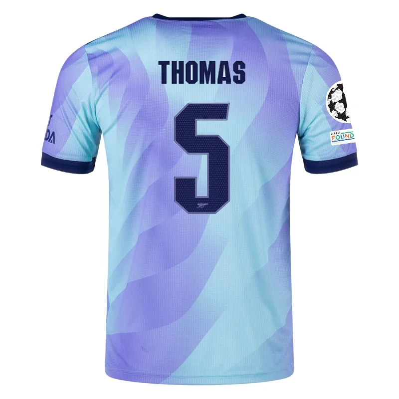 Men's Authentic Soccer Jerseys of National Teams for International Football Eventsadidas Arsenal Authentic Thomas Partey Third Jersey w/ Champions League Patches 24/25 (Clear Aqua/Light Flash Purple)